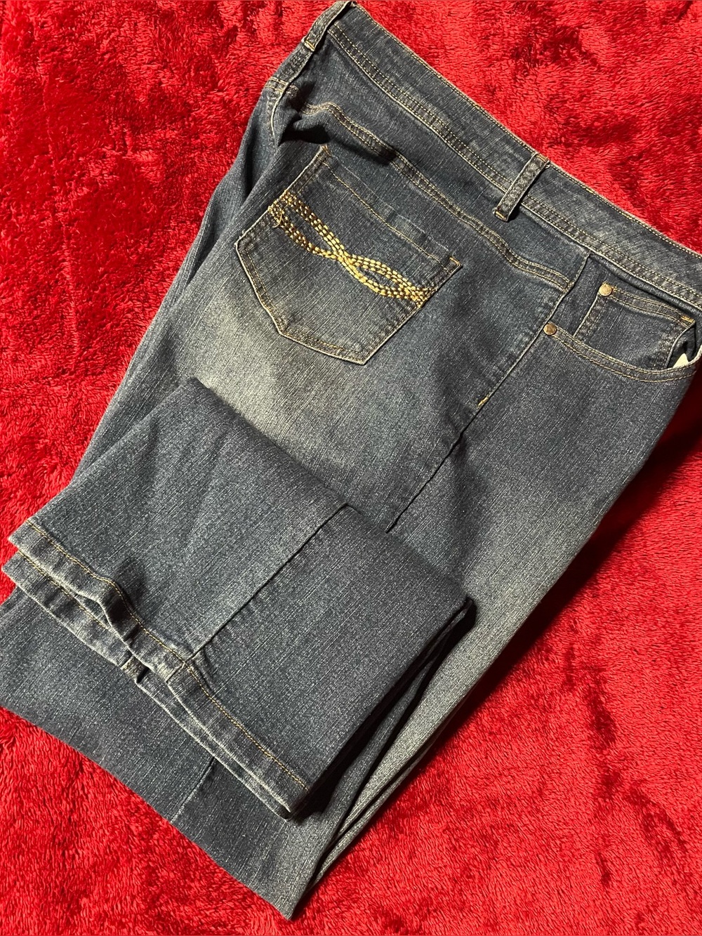 NRJ Women’s Straight Dark Blue Jeans with Gold Stitching